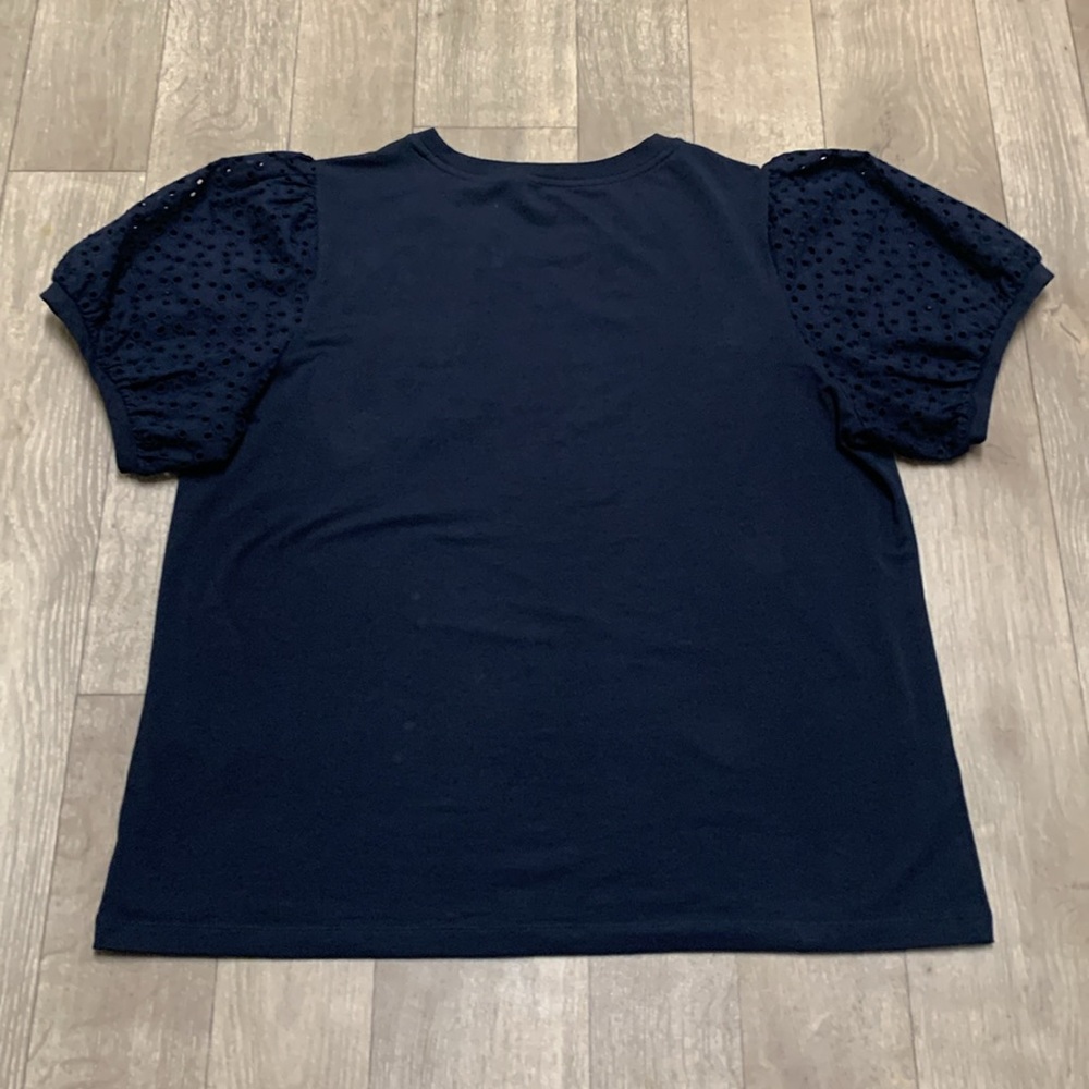 Womens Tommy Hilfiger Puff‎ Sleeve Eyelet Navy Top Shirt - Picture 2 of 7